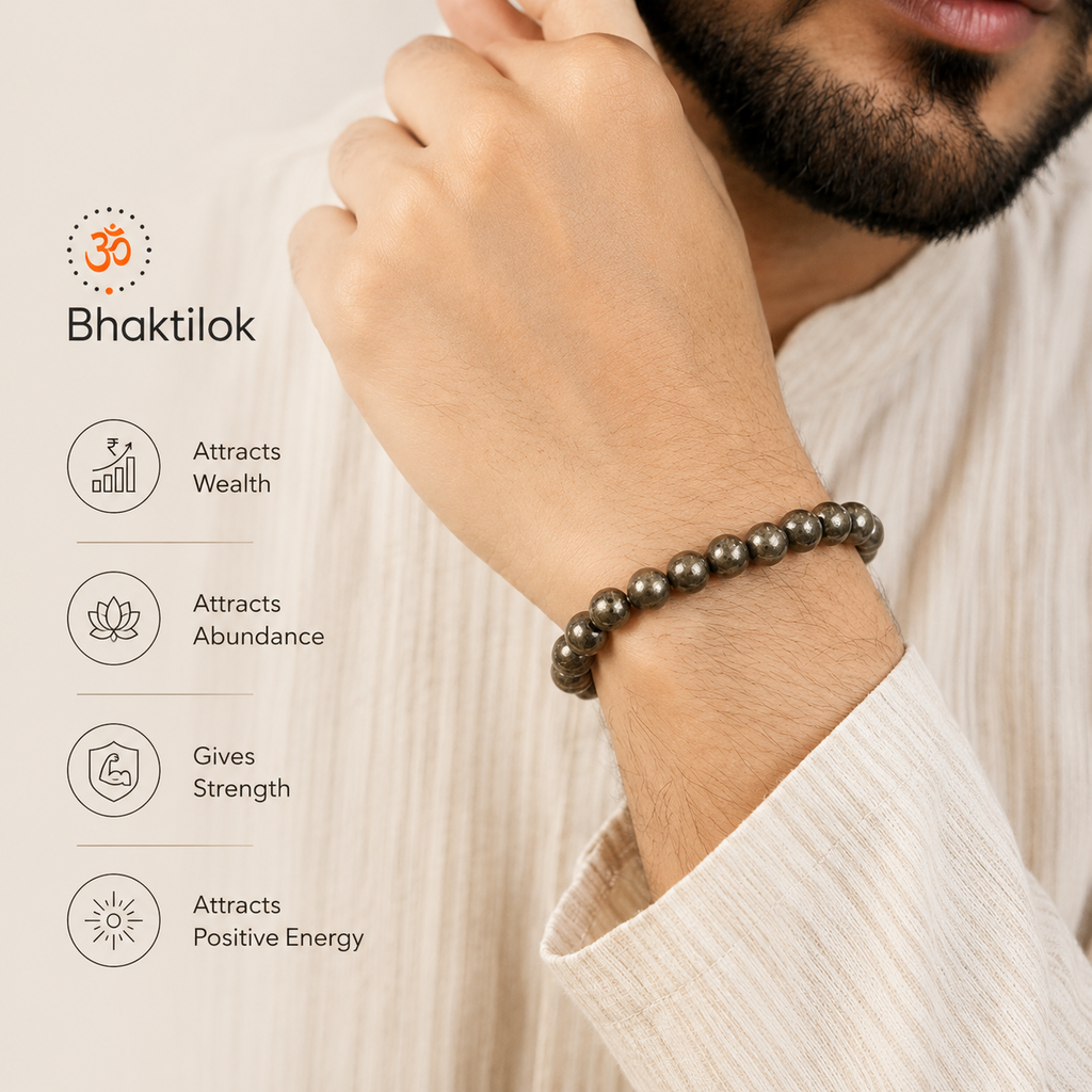 Raw Pyrite Bracelet — on wrist